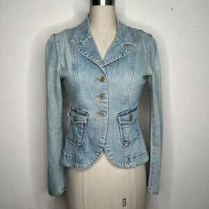 Moe Clothing Faded Denim Jean 3 Metal Button Blazer